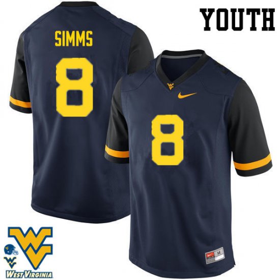 Youth West Virginia Mountaineers NCAA #8 Marcus Simms Navy Authentic Nike Stitched College Football Jersey AG15G73HK